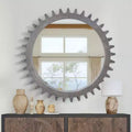 Vintage 42'' x 42'' Wood Round Hanging Gear Shape Heavy Decorative Mirror For Bathroom Living Room Entryway Or Put Together To Your Liking