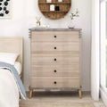 Costway 5-Drawer Dresser Farmhouse Chest of Drawers with Rubber Wood Legs Anti-tipping Kit
