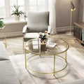 Round Coffee Table, 35.4 Inch Tempered Glass Top with Gold Steel Frame, 154 lb Capacity for Living Room, Gold