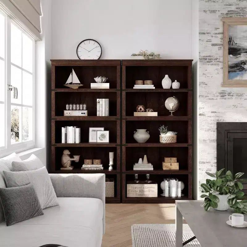 5-Tier Farmhouse Bookcase with Open Display Shelves, 67.4 Tall Wooden Storage Bookcase for Home Office, Living Room, Bedroom