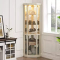 69 H Lighted Corner Curio Cabinet Display Case With Adjustable Shelves, Tempered Glass, Mirrored Back Panel
