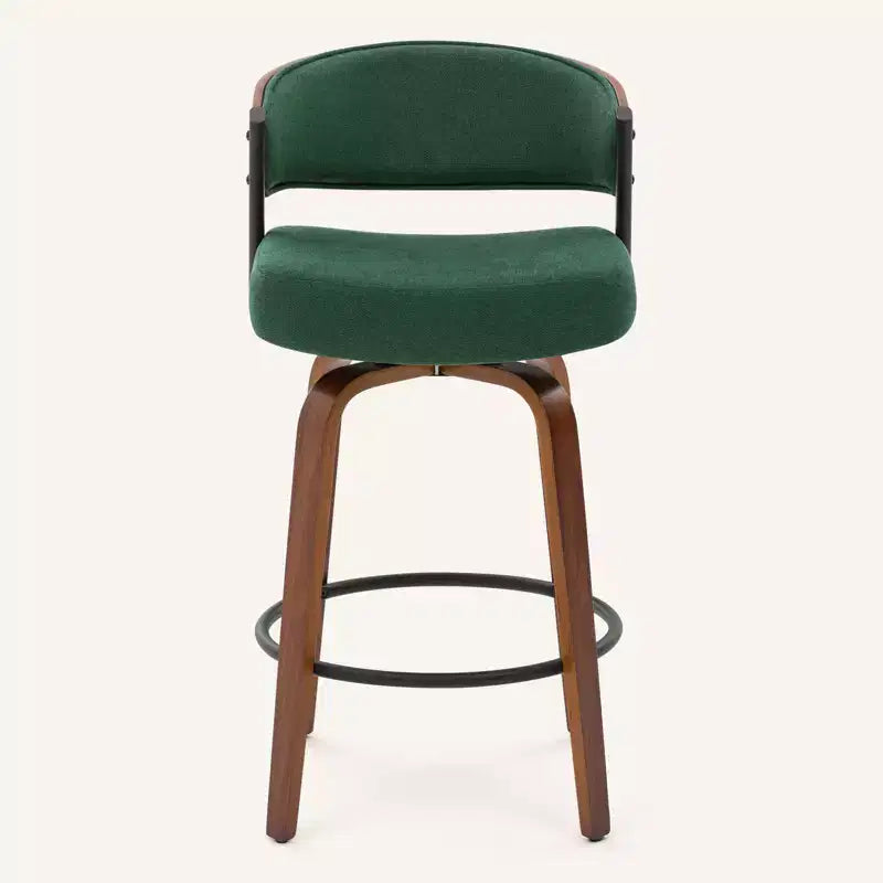 Bekrvio 27 Swivel Counter Height Bar Stools Set of 1/2/3/4, Fabric Upholstered Bar Chairs for Kitchen Island Walnut Wood Barstools with Open Back