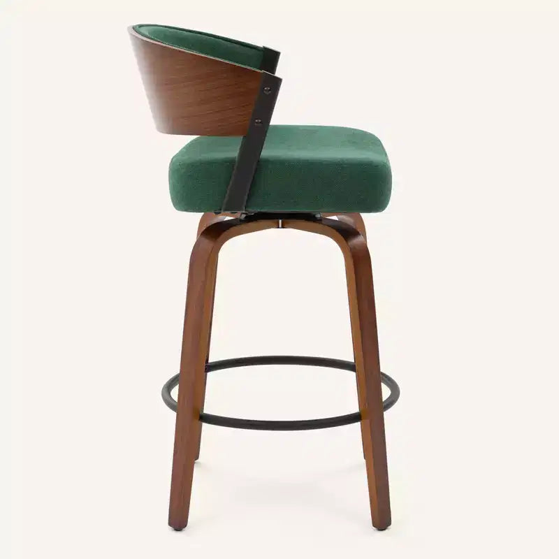 Bekrvio 27 Swivel Counter Height Bar Stools Set of 1/2/3/4, Fabric Upholstered Bar Chairs for Kitchen Island Walnut Wood Barstools with Open Back