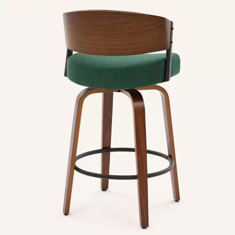Bekrvio 27 Swivel Counter Height Bar Stools Set of 1/2/3/4, Fabric Upholstered Bar Chairs for Kitchen Island Walnut Wood Barstools with Open Back