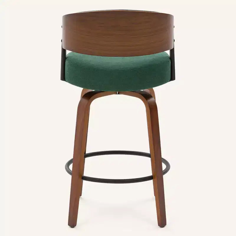 Bekrvio 27 Swivel Counter Height Bar Stools Set of 1/2/3/4, Fabric Upholstered Bar Chairs for Kitchen Island Walnut Wood Barstools with Open Back