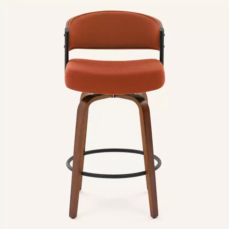 Bekrvio 27 Swivel Counter Height Bar Stools Set of 1/2/3/4, Fabric Upholstered Bar Chairs for Kitchen Island Walnut Wood Barstools with Open Back