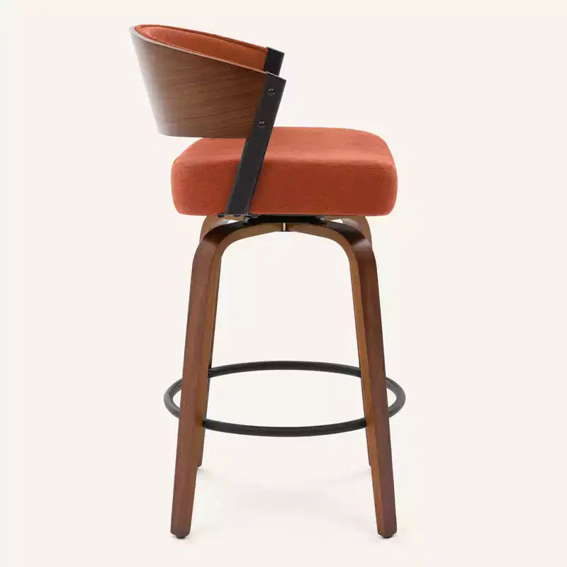 Bekrvio 27 Swivel Counter Height Bar Stools Set of 1/2/3/4, Fabric Upholstered Bar Chairs for Kitchen Island Walnut Wood Barstools with Open Back