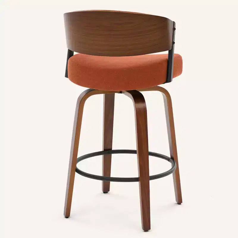 Bekrvio 27 Swivel Counter Height Bar Stools Set of 1/2/3/4, Fabric Upholstered Bar Chairs for Kitchen Island Walnut Wood Barstools with Open Back