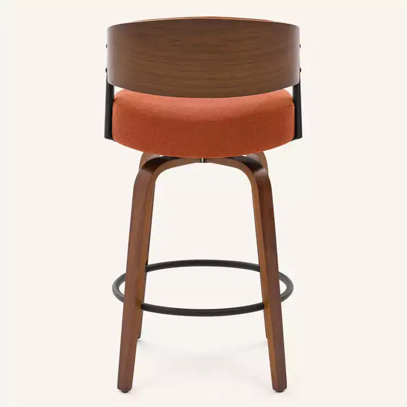 Bekrvio 27 Swivel Counter Height Bar Stools Set of 1/2/3/4, Fabric Upholstered Bar Chairs for Kitchen Island Walnut Wood Barstools with Open Back