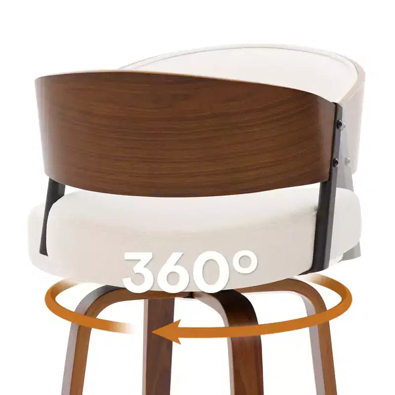 Bekrvio 27 Swivel Counter Height Bar Stools Set of 1/2/3/4, Fabric Upholstered Bar Chairs for Kitchen Island Walnut Wood Barstools with Open Back