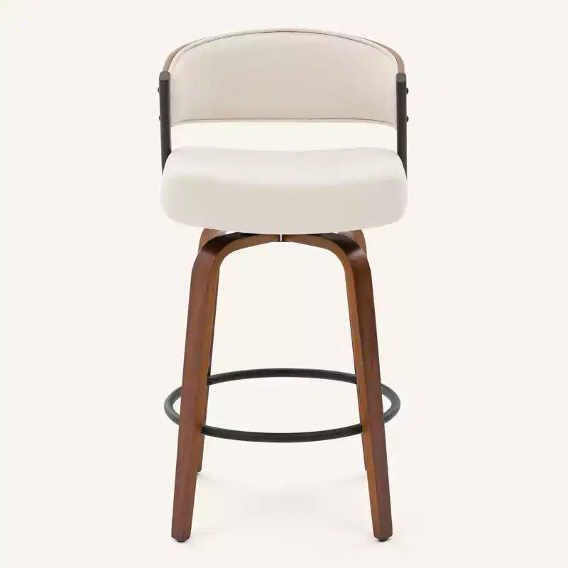 Bekrvio 27 Swivel Counter Height Bar Stools Set of 1/2/3/4, Fabric Upholstered Bar Chairs for Kitchen Island Walnut Wood Barstools with Open Back