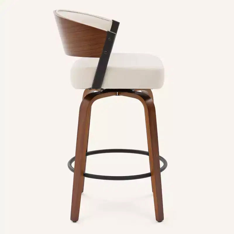 Bekrvio 27 Swivel Counter Height Bar Stools Set of 1/2/3/4, Fabric Upholstered Bar Chairs for Kitchen Island Walnut Wood Barstools with Open Back