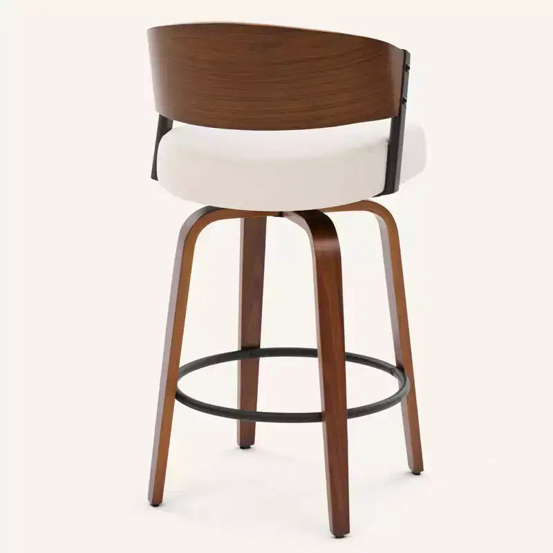 Bekrvio 27 Swivel Counter Height Bar Stools Set of 1/2/3/4, Fabric Upholstered Bar Chairs for Kitchen Island Walnut Wood Barstools with Open Back