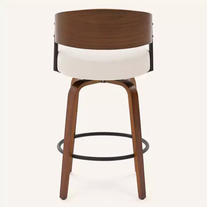 Bekrvio 27 Swivel Counter Height Bar Stools Set of 1/2/3/4, Fabric Upholstered Bar Chairs for Kitchen Island Walnut Wood Barstools with Open Back