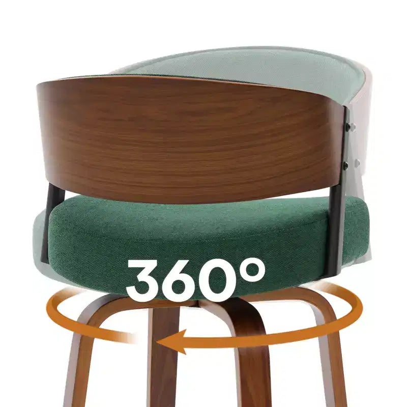 Bekrvio 27 Swivel Counter Height Bar Stools Set of 1/2/3/4, Fabric Upholstered Bar Chairs for Kitchen Island Walnut Wood Barstools with Open Back