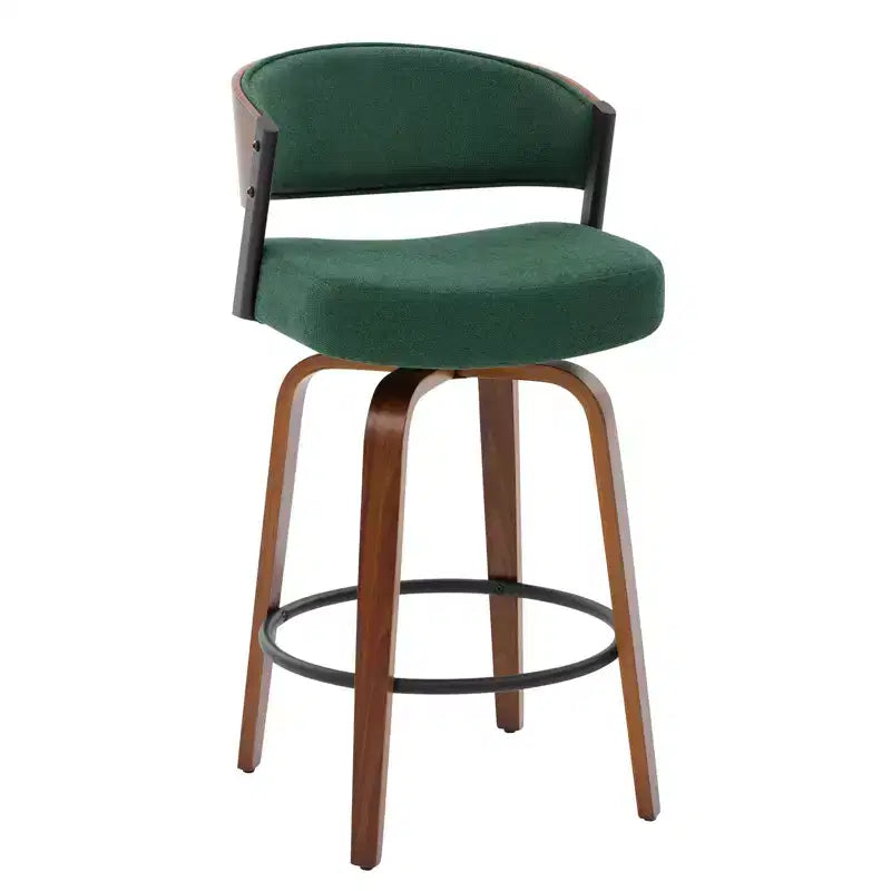 Bekrvio 27 Swivel Counter Height Bar Stools Set of 1/2/3/4, Fabric Upholstered Bar Chairs for Kitchen Island Walnut Wood Barstools with Open Back