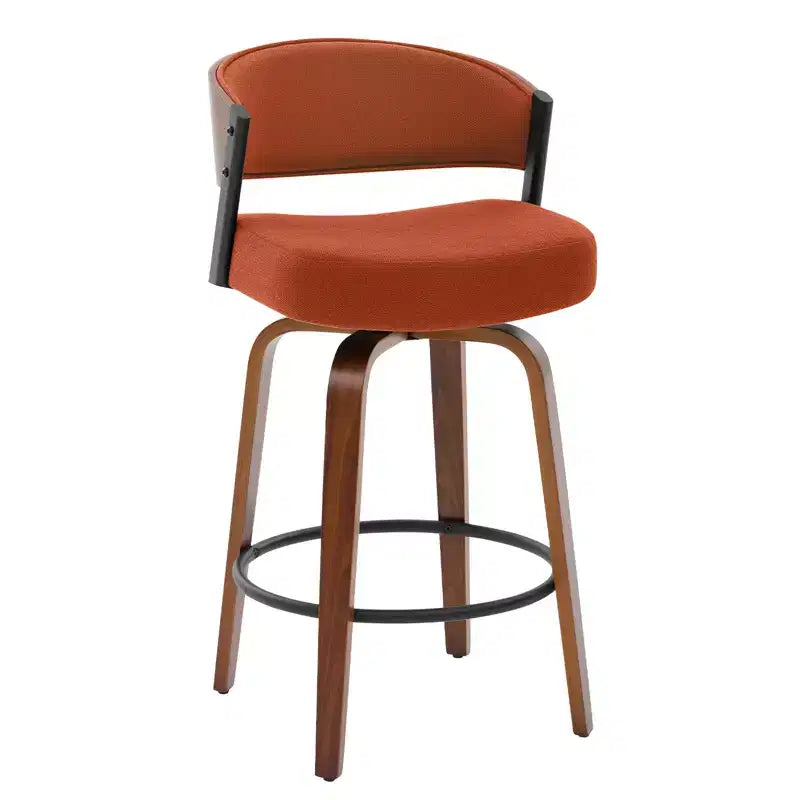 Bekrvio 27 Swivel Counter Height Bar Stools Set of 1/2/3/4, Fabric Upholstered Bar Chairs for Kitchen Island Walnut Wood Barstools with Open Back