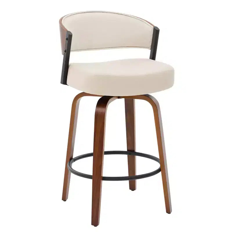 Bekrvio 27 Swivel Counter Height Bar Stools Set of 1/2/3/4, Fabric Upholstered Bar Chairs for Kitchen Island Walnut Wood Barstools with Open Back