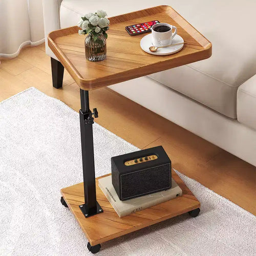 C Shape End Table Adjustable Height, 360Swivel TV Tray Table for Small Spaces, Couch That Slide Under with Wheels for Living Room Bedroom