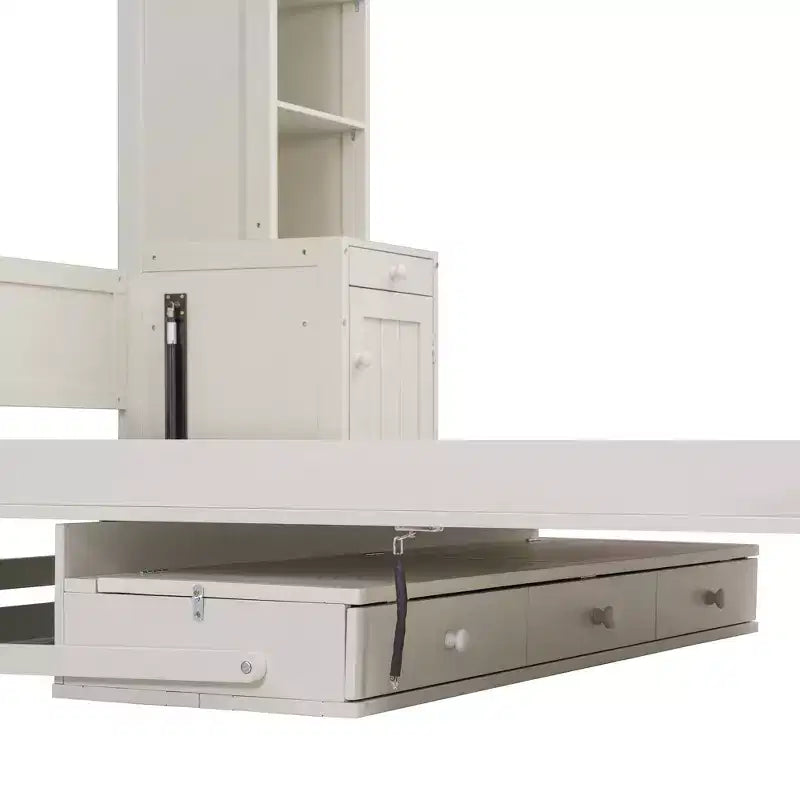 Queen Size Murphy Bed Space-Saving Wall Bed with Desk, Storage Cabinet & Bookshelf - ModernLuxe