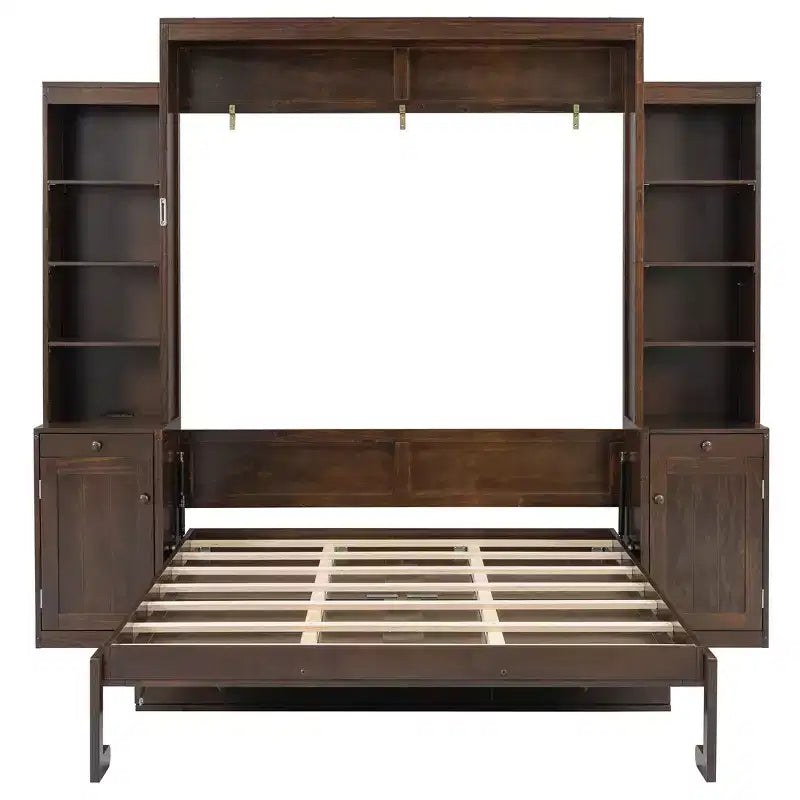 Queen Size Murphy Bed Space-Saving Wall Bed with Desk, Storage Cabinet & Bookshelf - ModernLuxe