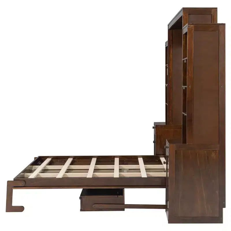 Queen Size Murphy Bed Space-Saving Wall Bed with Desk, Storage Cabinet & Bookshelf - ModernLuxe