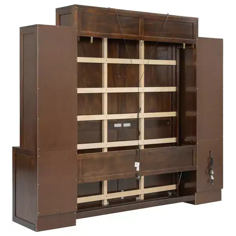 Queen Size Murphy Bed Space-Saving Wall Bed with Desk, Storage Cabinet & Bookshelf - ModernLuxe