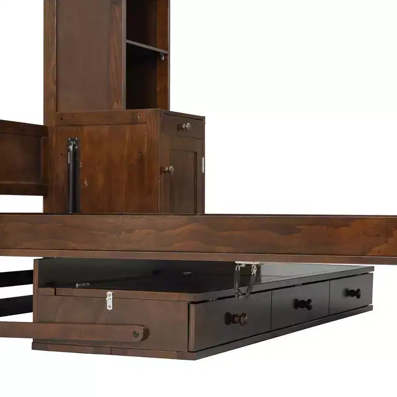 Queen Size Murphy Bed Space-Saving Wall Bed with Desk, Storage Cabinet & Bookshelf - ModernLuxe