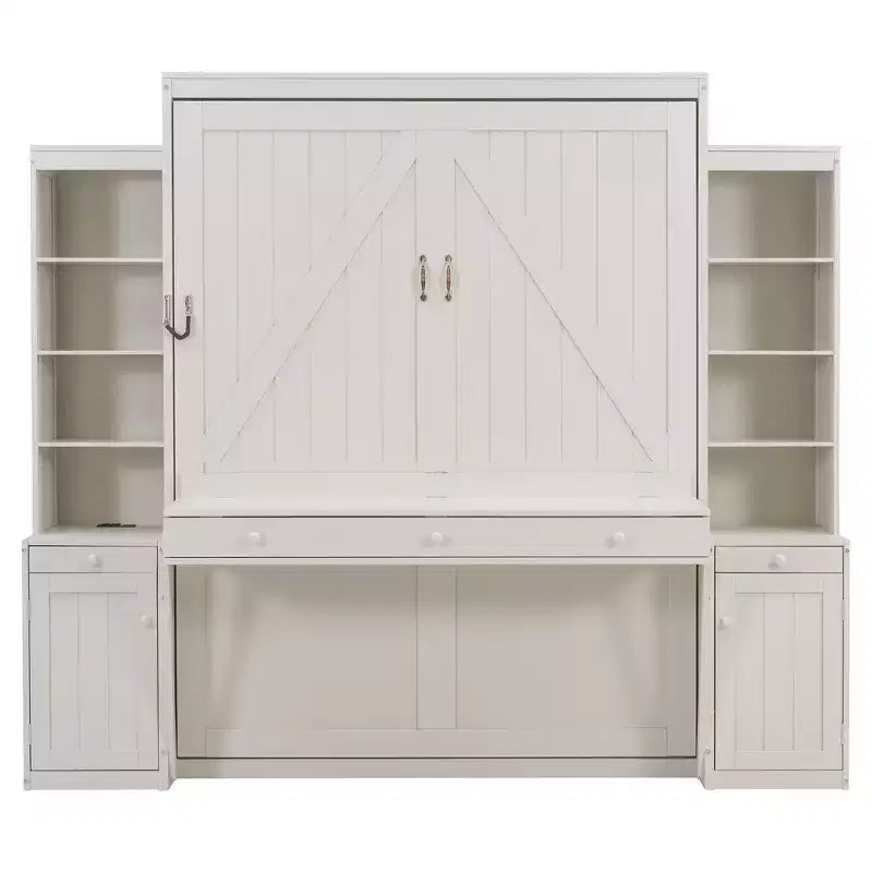 Queen Size Murphy Bed Space-Saving Wall Bed with Desk, Storage Cabinet & Bookshelf - ModernLuxe