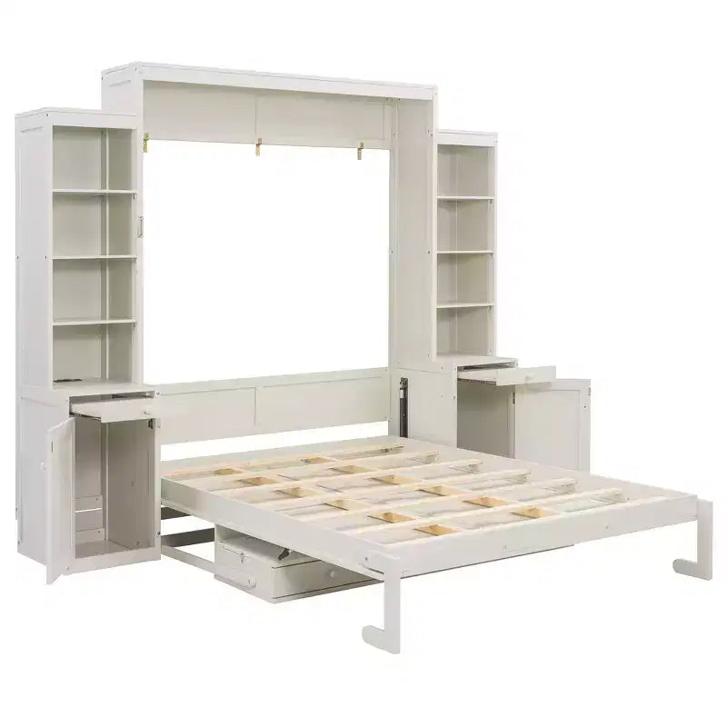 Queen Size Murphy Bed Space-Saving Wall Bed with Desk, Storage Cabinet & Bookshelf - ModernLuxe