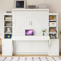 Queen Size Murphy Bed Space-Saving Wall Bed with Desk, Storage Cabinet & Bookshelf - ModernLuxe