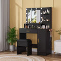 Makeup Vanity Desk with HD Mirror & 10 LED Bulbs, Charging Station, 3 Light Modes, Hairdryer Rack & Cushion Stool for Bedroom