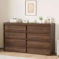 Walnut 8 Drawer Dresser for Bedroom, 54in Wide 8 Chest of Drawers with Handle-free Design, Modern Closet Organizer for Bedroom Living Room Nursery