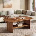 Lantine Solid Wood Coffee Table for Living Room, 47.24 Rectangle Coffee Table with Storage, 2-Tier Center Table for Home, Apartment, Office, Brown